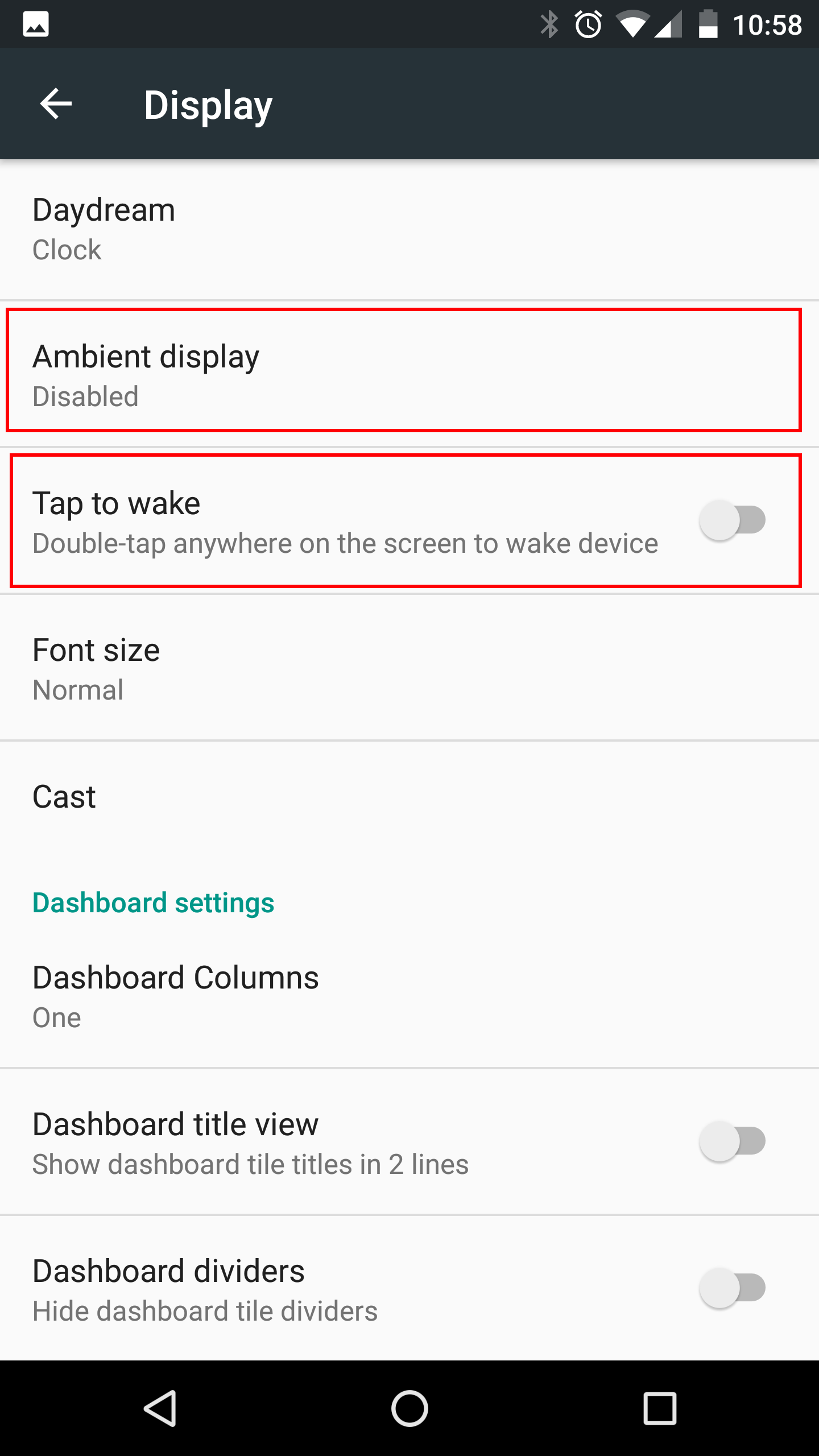 Image of Nexus 6P settings that should be disabled to stop pocket dialing